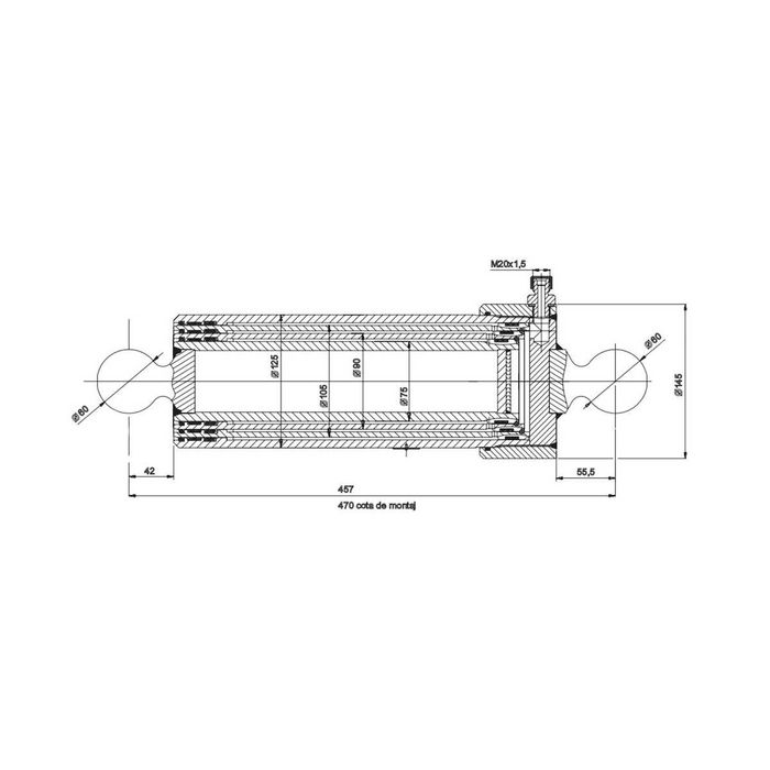Cilindru hidraulic basculare telescopic remorca 7T , 3 trepte