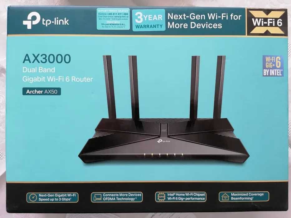 Router Wireless Gigabit TP-LINK Archer AX50 WiFi 6 AX3000 Nou Sigilat
