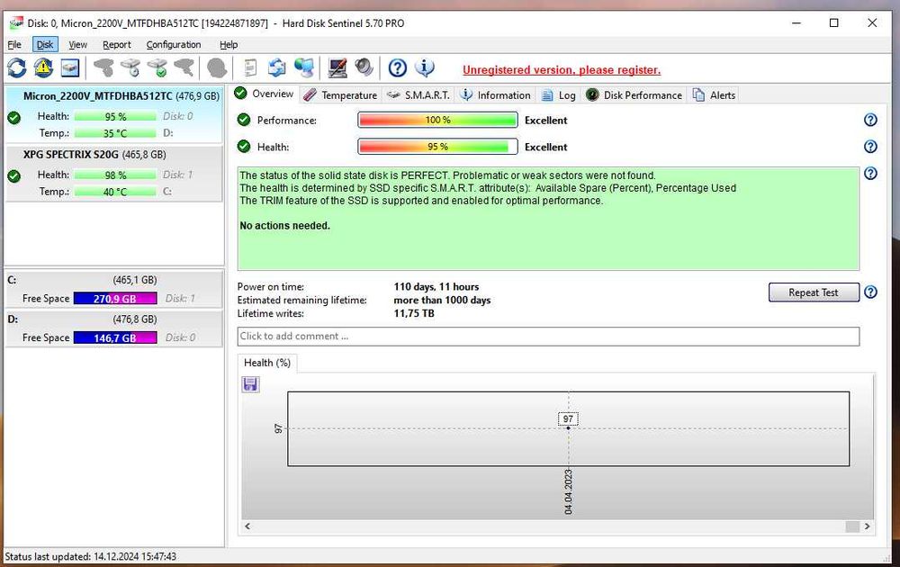 SSD Micron 2200, M.2 Gen3 x4 NVMe 512GB
