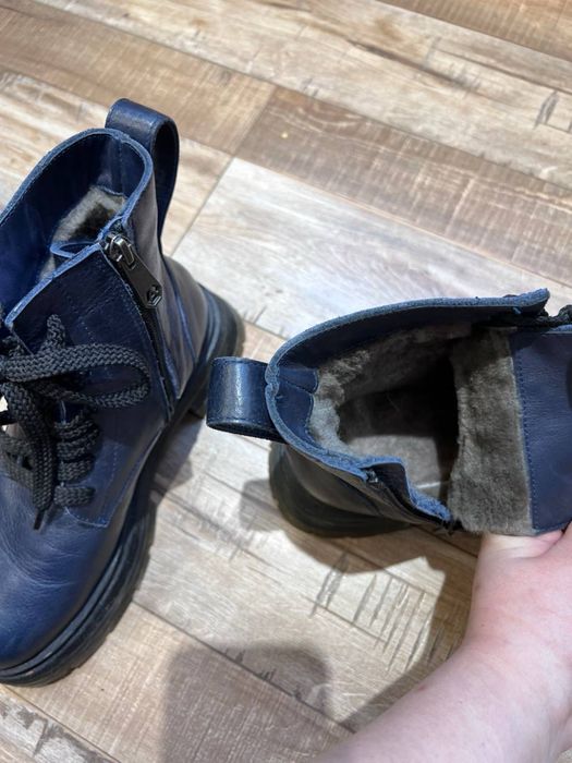 Ботинки утпленные из натуральной кожи, с мехом, толстая подошва