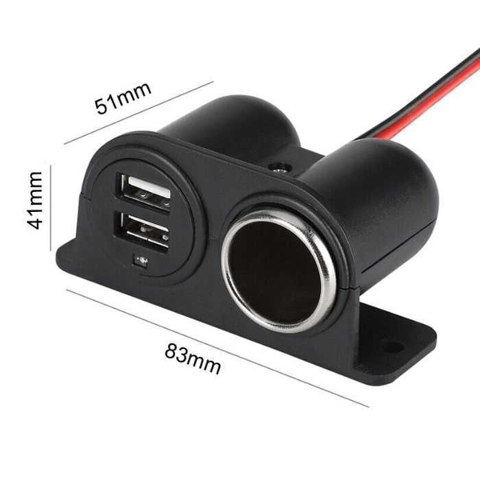 Разклонител за запалка с 1 гнездо и 2 USB порта 12/24V - W14557