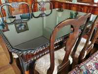 Masă sufragerie vintage, Ruxandra, lemn masiv, anii 1970 + 4 scaune