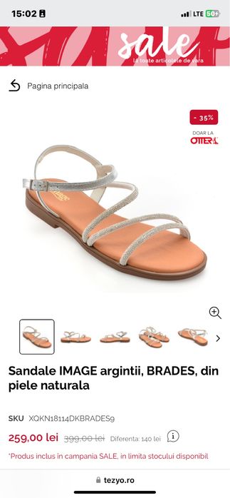 Sandale Image Argintii piele naturală 37