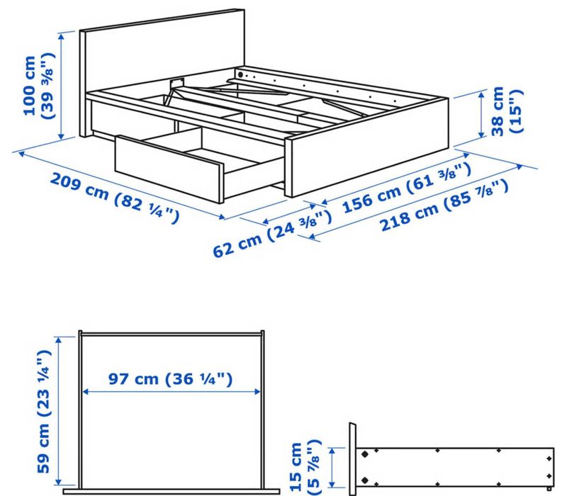 Pat IKEA MALM 140x200 cm cu 2 sertare depozitare