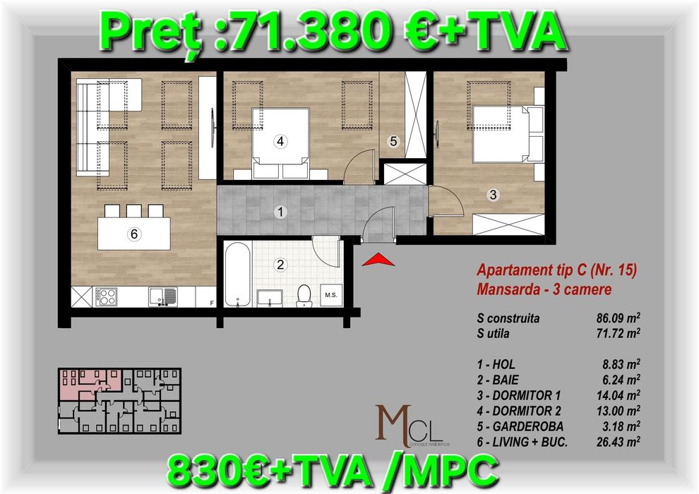 Apartamente cu 3 camere de vinzare