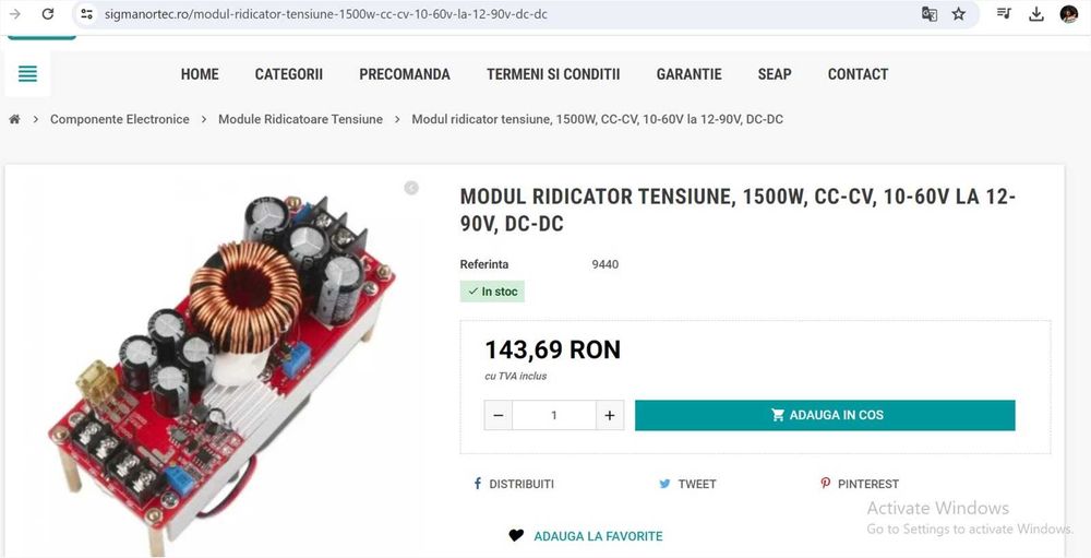 modul ridicator tensiune 1500w ,CC-CV,10-60V ,la 12-90V,DC-DC