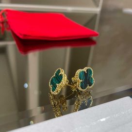 Van Cleef & Arpels VCA Gold Green Vintage Alhambra Clover Дамски Обеци