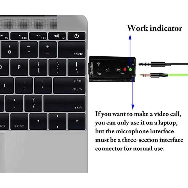 Външна звукова карта 7.1 USB, 3.5 мм жак микрофон / стерео за компютър