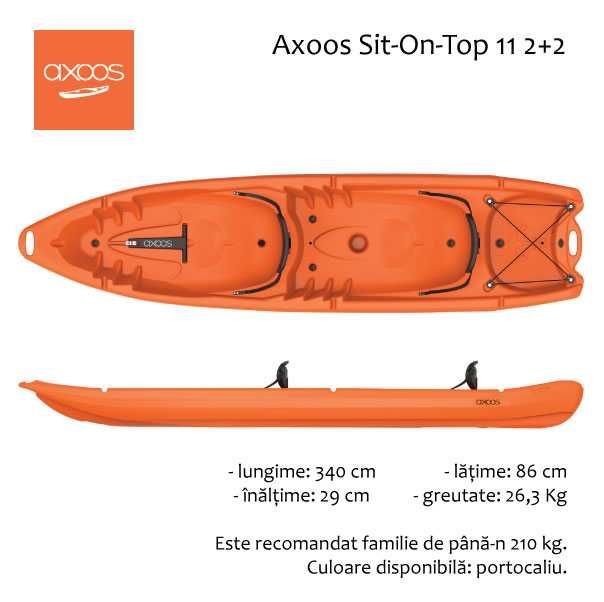 Caiac Axoos Sit-On-Top 11 2+2, culoare portocalie, 3.40 metri lungime