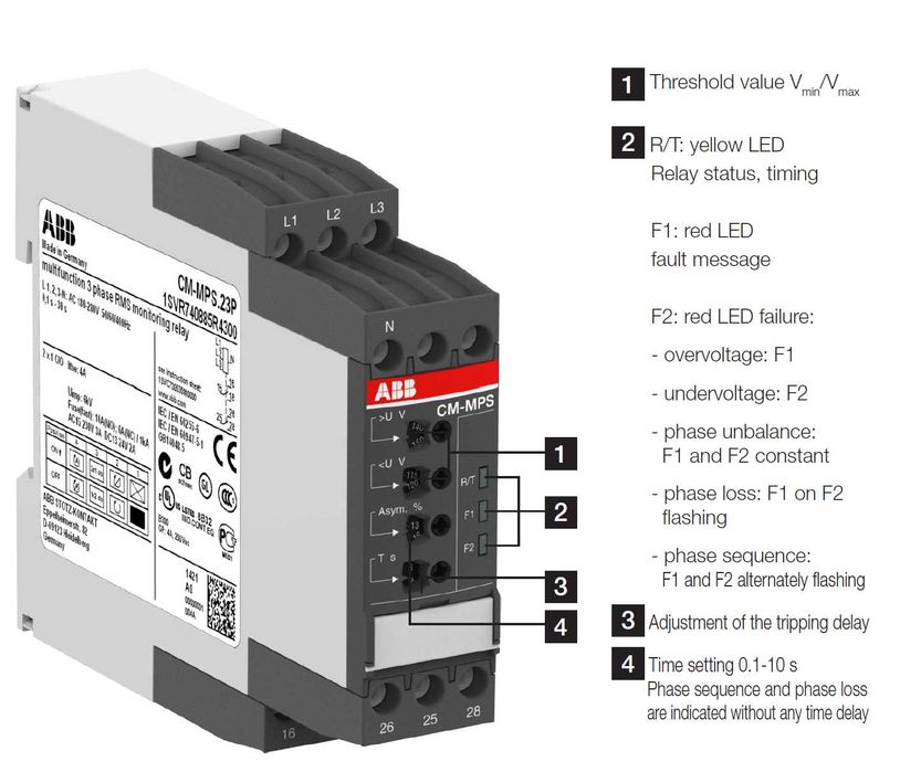 Releu monitorizare faze, trifazic, industrial, ABB 1SVR740885R3300