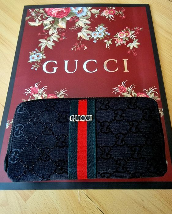 Portofel dublu Gucci material textil, logo metalic auriu,