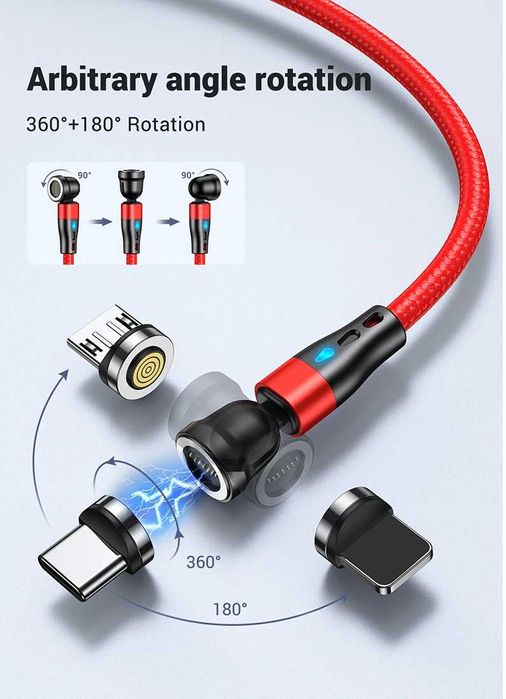 Cablu incarcare rapida, magnetic, Tip C, 5A, 3 capete cu magnet, 2m