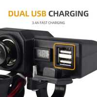 Priza moto auto 3.4a Fast Charge 2 usb voltmetru include 2 prinderi