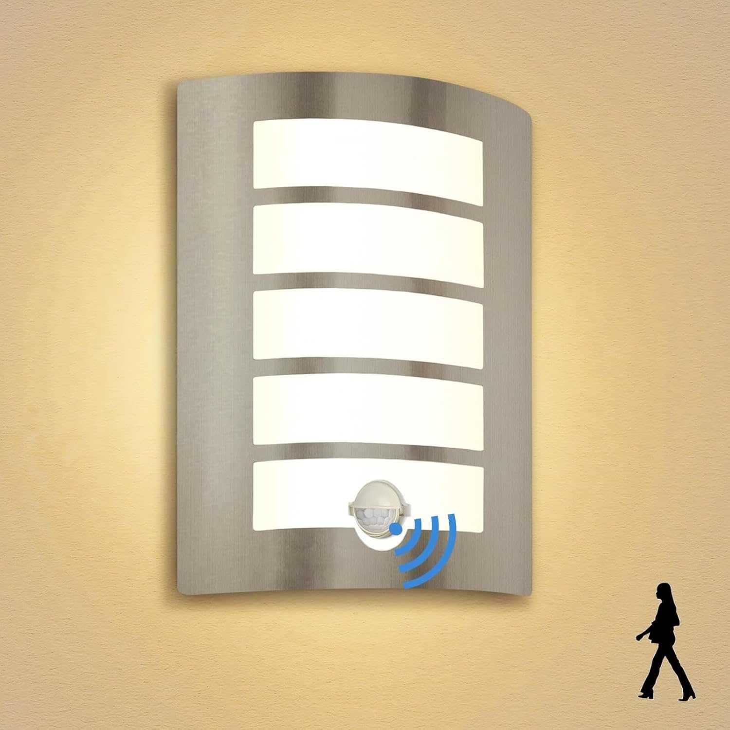 НОВО! Стенна лампа със сензор, 12W, неръждаема стомана, IP44