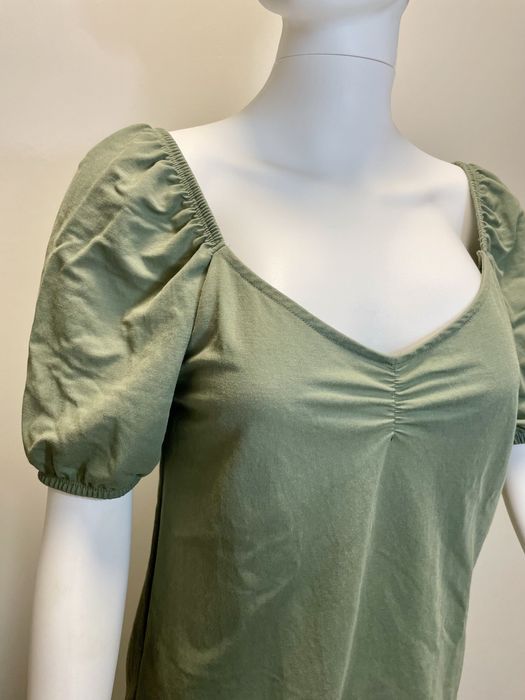 H&M Tricou verde cu maneci bufante Marime S/36