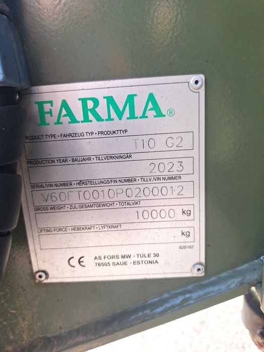 Remorca forestiera FARMA profesionala C 7.2 G10 cu macara 2023,ca nouă