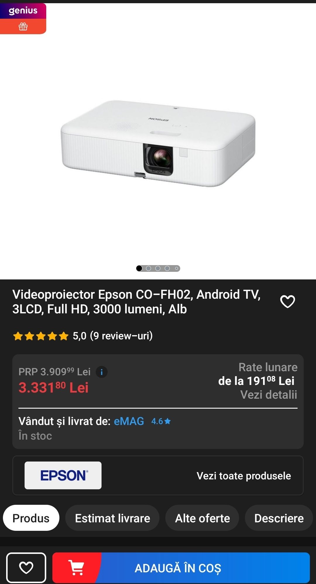 Video proiector  Epson Co-fh02