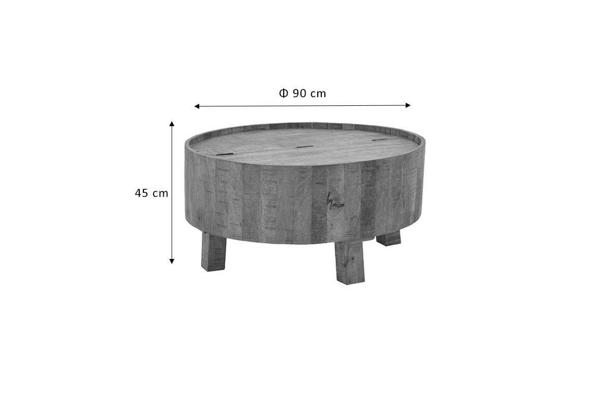 Кръгла холна маса от Масив Darian - Мангово дърво - с шкаф, Ф90x45cm