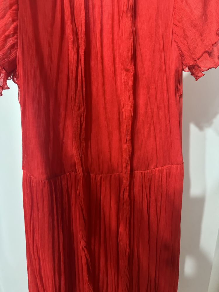Rochie ocazie matase rosie cu cordon