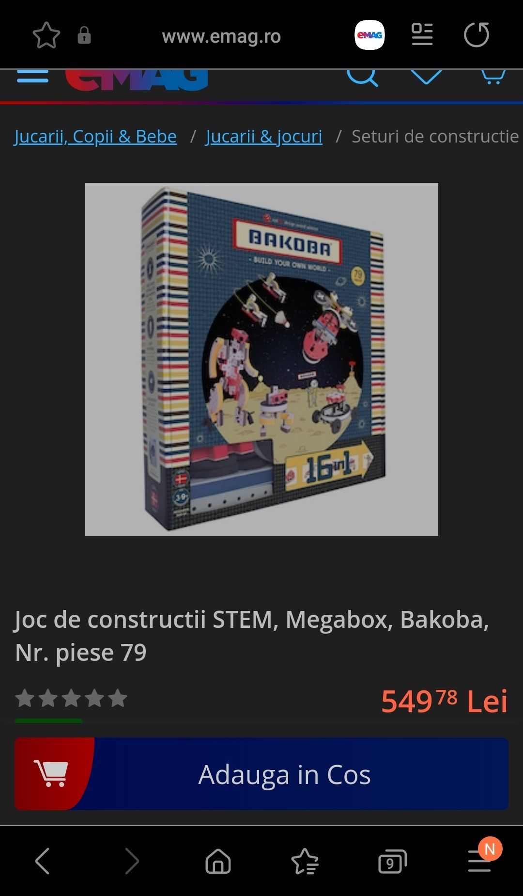 Joc copii constructii Lego-Stem Bakoba Megabox 79 piese