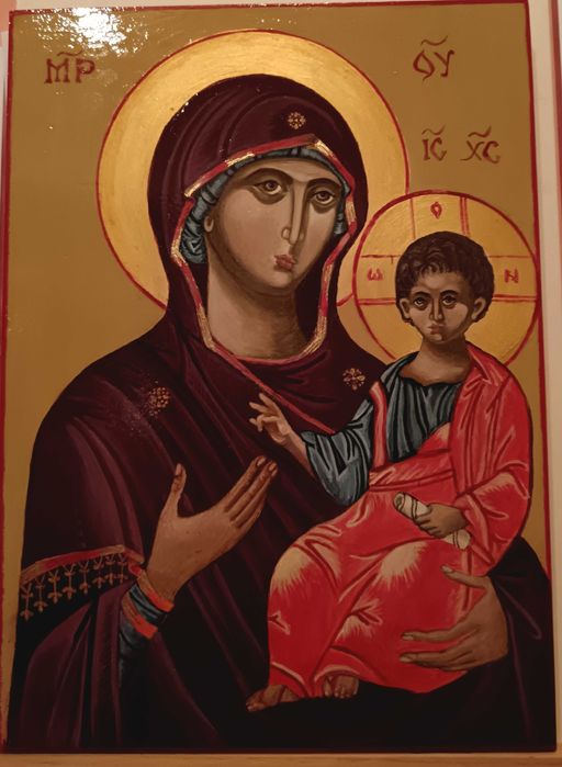 Icoană pe blat MDF realizată manual in culori acrilice