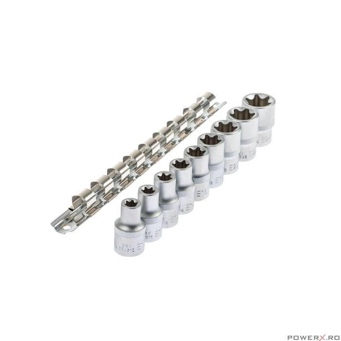 Set chei tubulare, E10-E24, 1/2" tip torx, 9 piese, Asta