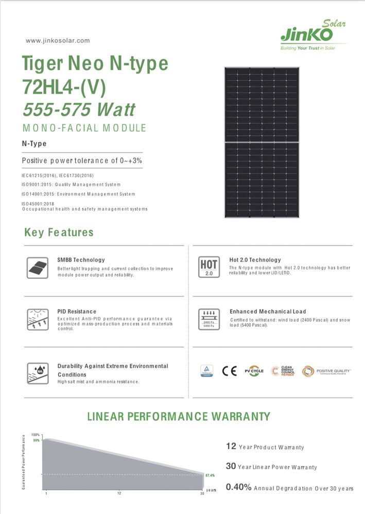 Pe stoc JINKO N-Type JKM 555w-72HL4-BDV bifacial - panou fotovoltaic