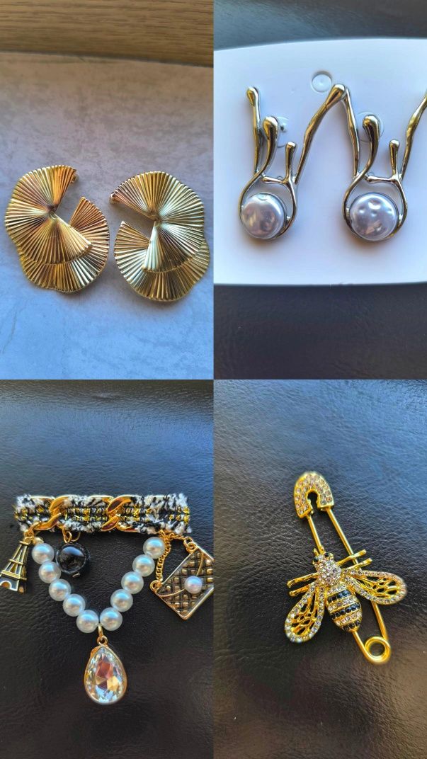 Брошки, игли за ревери, ластици за коса, обеци, фиби и пръстени
