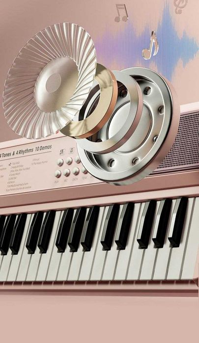 Детское игрушечное пианино 37 клавиш с микрофоном розовое