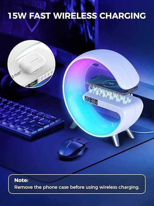Ceas Lampa LED RGB cu incarcare Wireless, difuzor Bluetooth