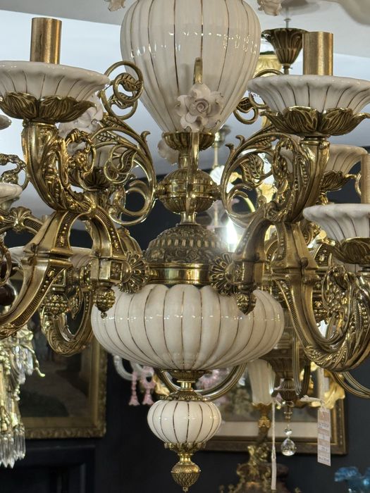 Candelabru bronz masiv - portelan