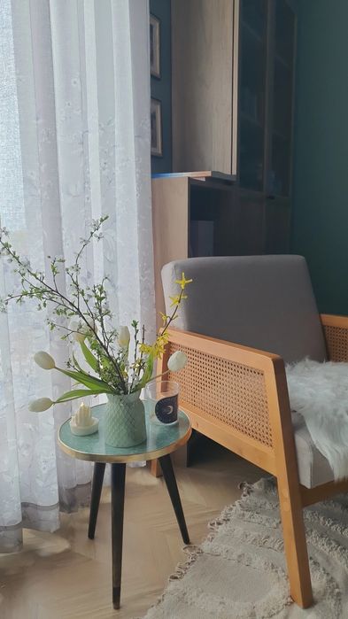 Fotoliu lemn, tesatura in si ratan