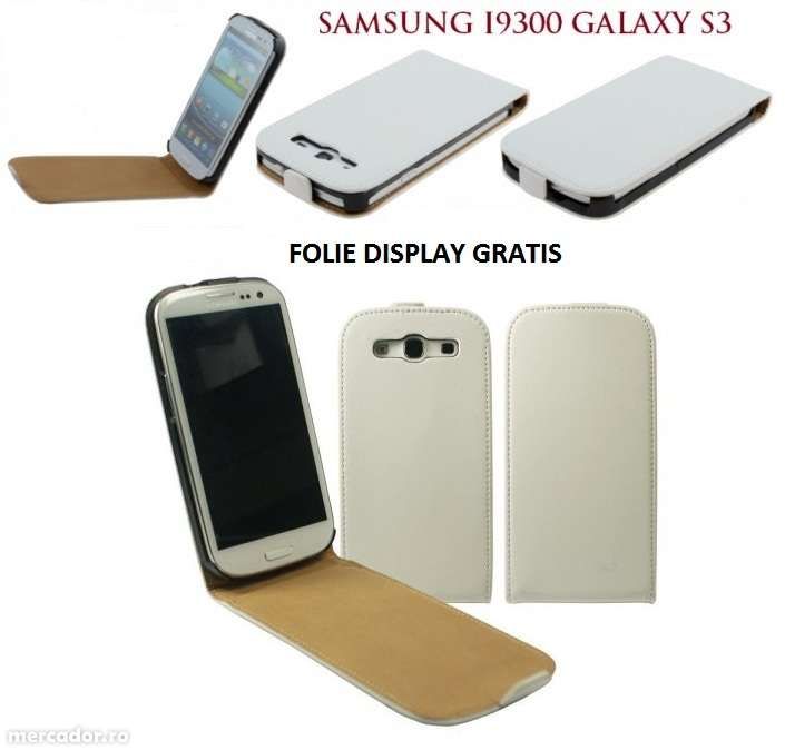 Husa Eleganta TOC PIELE FLIP ALB Samsung Galaxy S3 i9300 + Folie