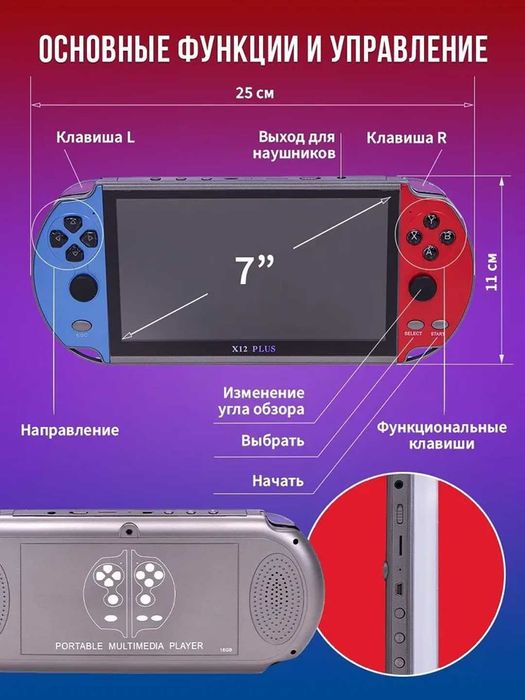 Портативная игровая приставка консоль X12 PLUS с большим экраном