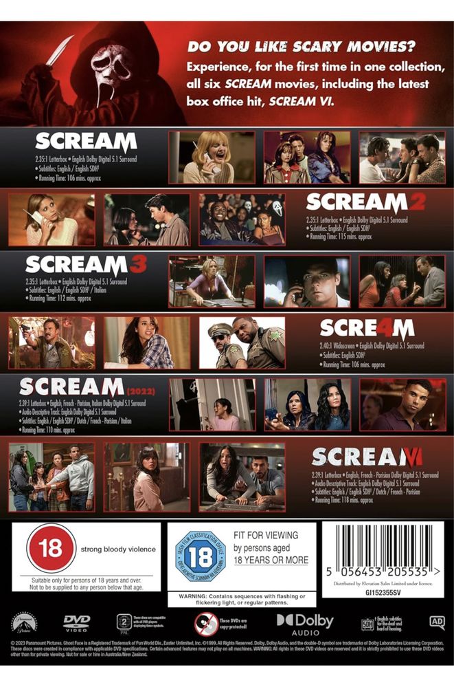 Filme Horror Scream 1-6 DVD Box Set Collection Original si Sigilat