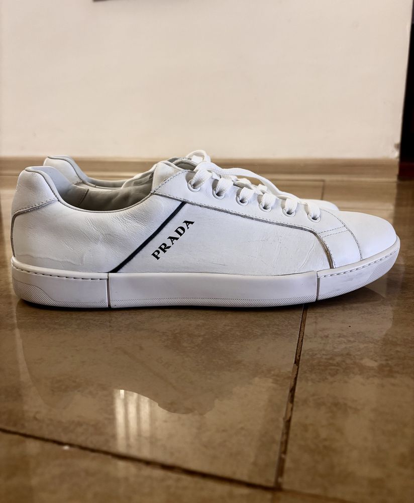 Tenisi Prada albi pentru barbati