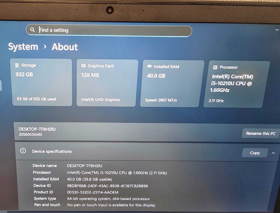 Lenovo Thinkpad P15S i5 10210U 40Gb Ram 1Tb SSD Baterie 100% Ecran 15