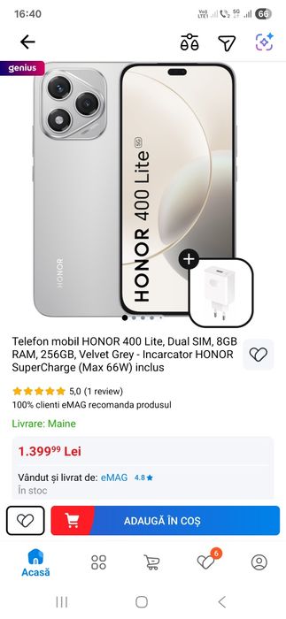 Telefon honor 400 lite 5g nou 8/256