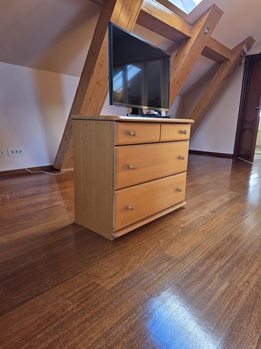 Pat + noptiere + comode + dulap lemn stratificat fag nou