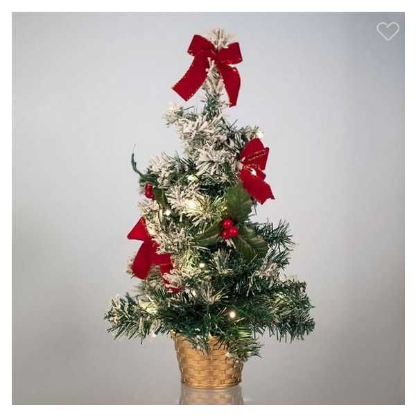 Декоративна коледна елха с червени панделки в саксия, 20 LED, 50см