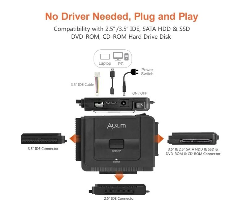 Adaptor hard disk Alxum SATA IDE la USB 3.0 cu alimentare, adaptor IDE
