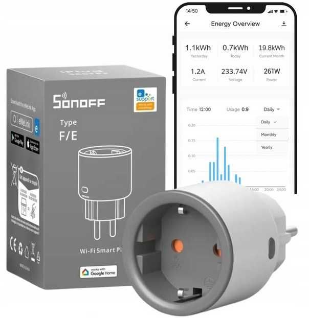 WiFi смарт контакт с електромер Sonoff S60TPF - 16A/4000w - Ewelink
