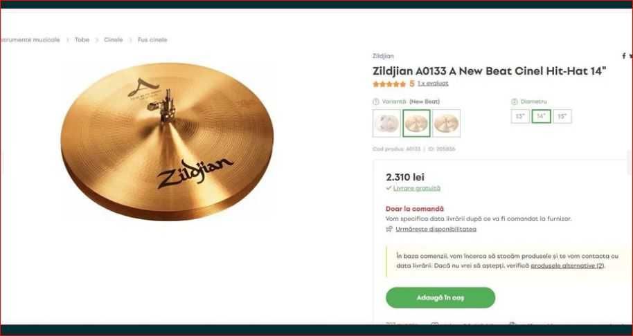 Zildjian A0133 A New Beat Cinel Hit-Hat 14"