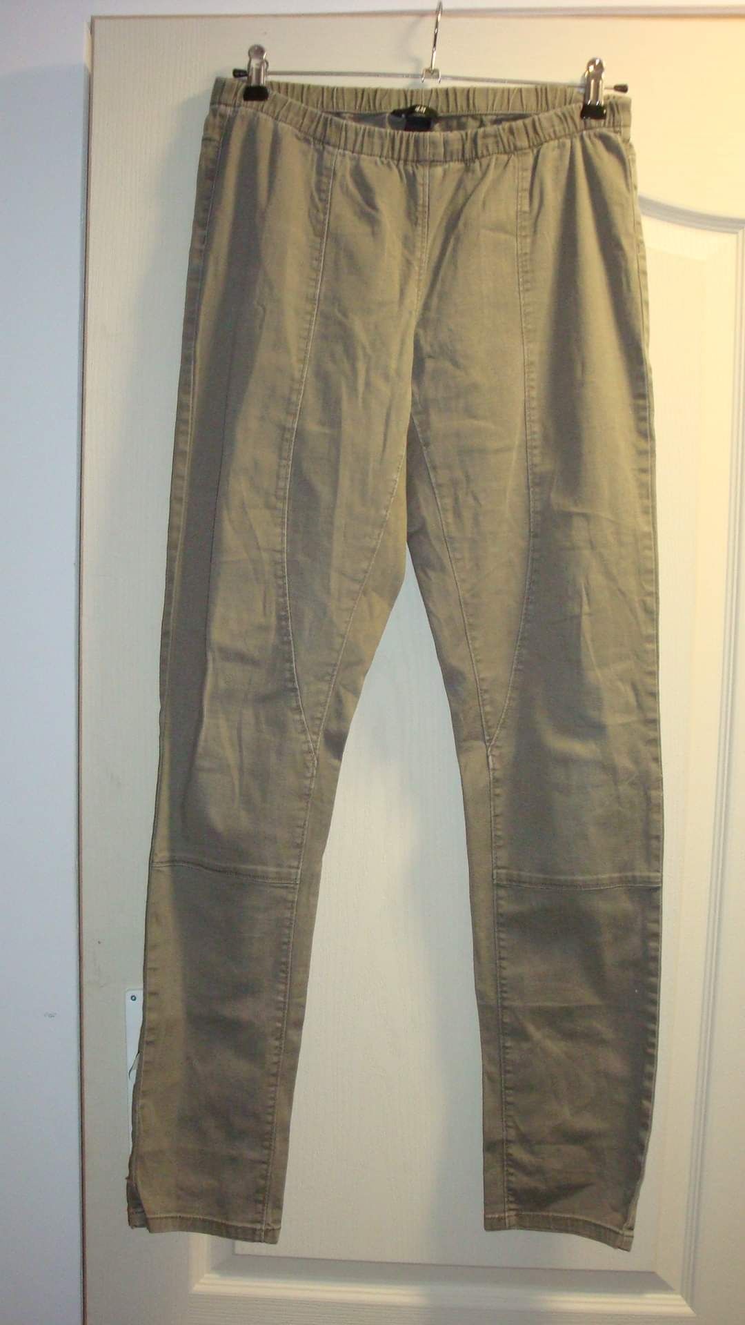 Pantaloni elastici tip colant, crem bej, H&M, L, talie pe elastic