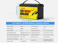 Baterie Litiu Lifepo4 12v 100 ah pentru Rulote Barca Sistem Audio +BT