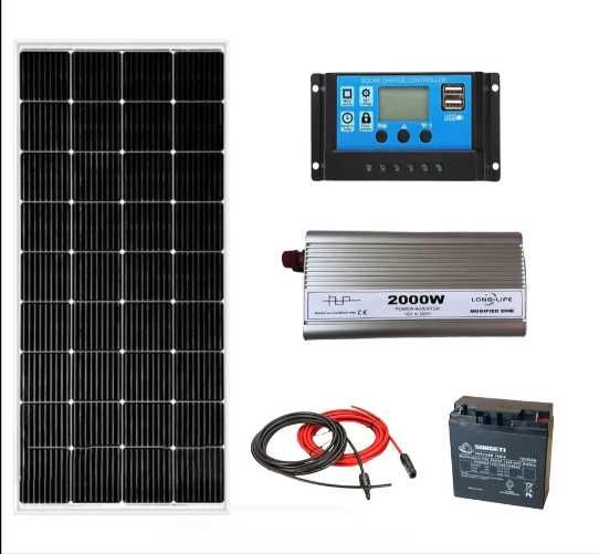 kit panou solar 100W-200W invertor 2000W iluminat gratis,cabana,rulota