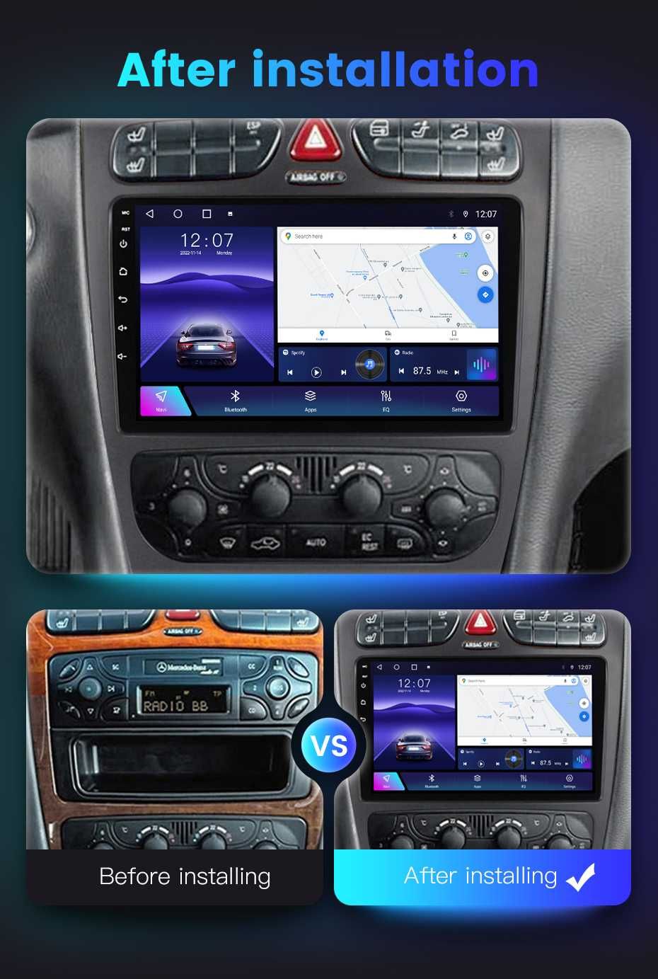 Navigatie Android 13 Mercedes C Class W209 W203 1/8 Gb  CarPlay CAMERA