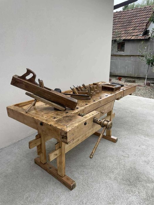 Banc de tamplarie, Masa de lucru rustic din lemn, Decor rustic vechi