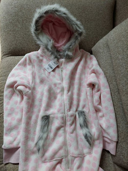 Combinezon Next, salopeta din fleece, nou, cu eticheta, fete, buline