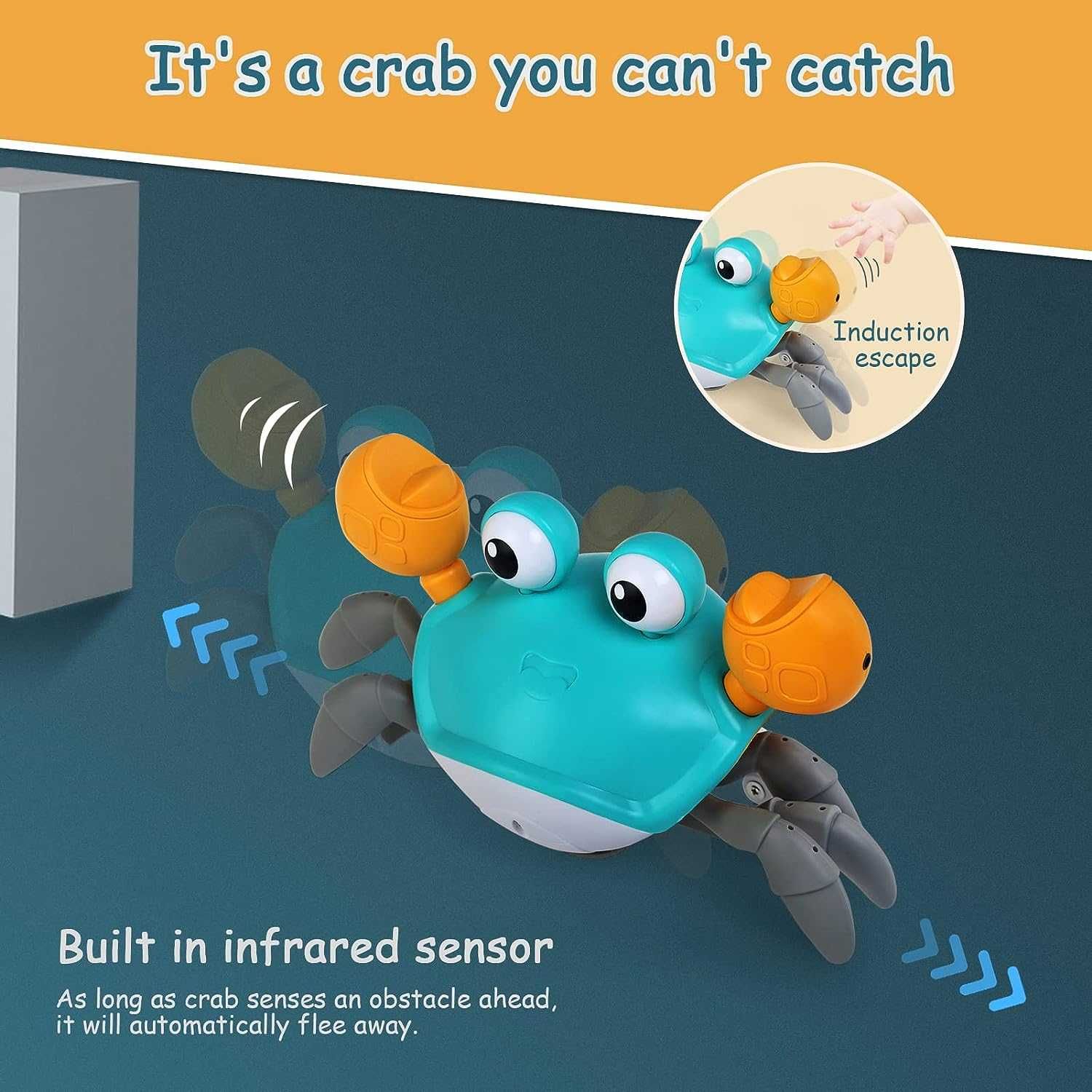 Jucarie interactiva Crab, senzor miscare, cu muzica si lumini